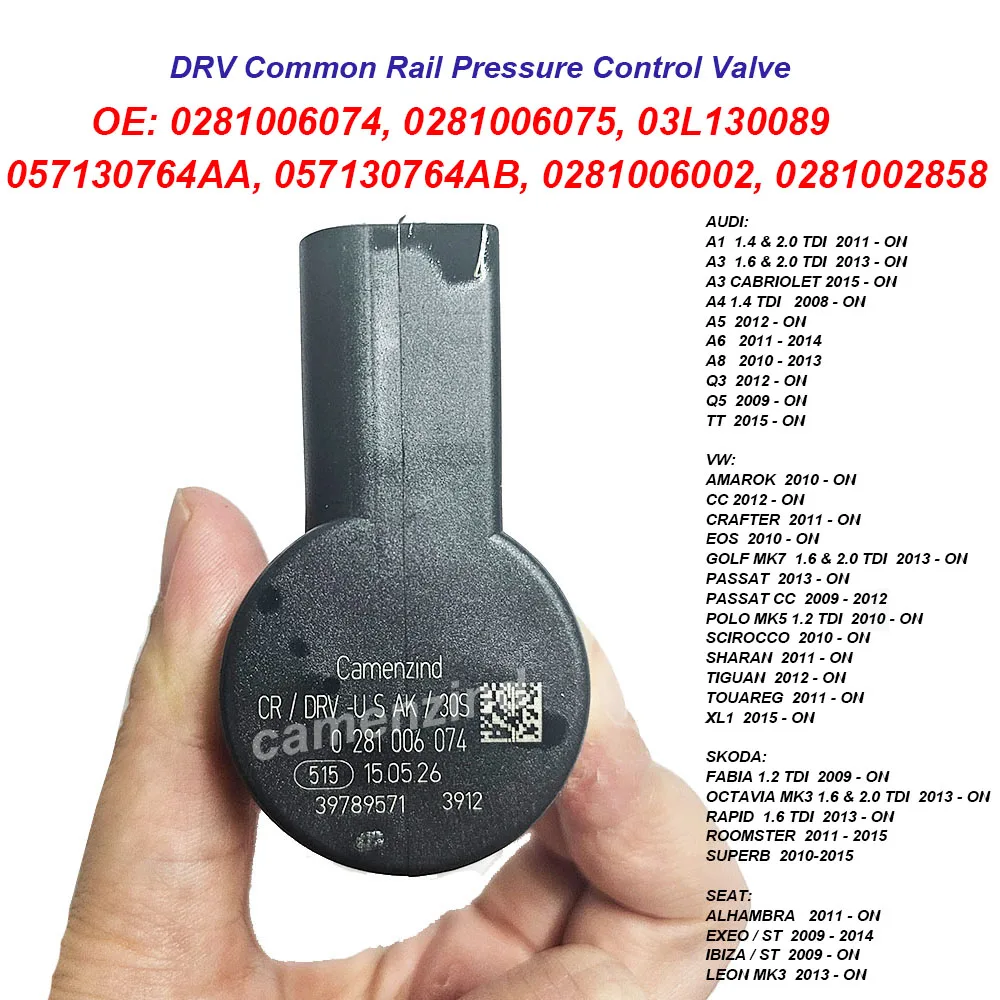 Image of DRV Common-Rail-Druckregelventil OE 0281006074 0281006075 03L130089 057130764AA 057130764AB 0281006002 0281002858 04L906 0281002859 0281006002 0281006003 Für AUDI A1 A3 A4 A5 A6 A8 Q3 Q5 TT Für VW