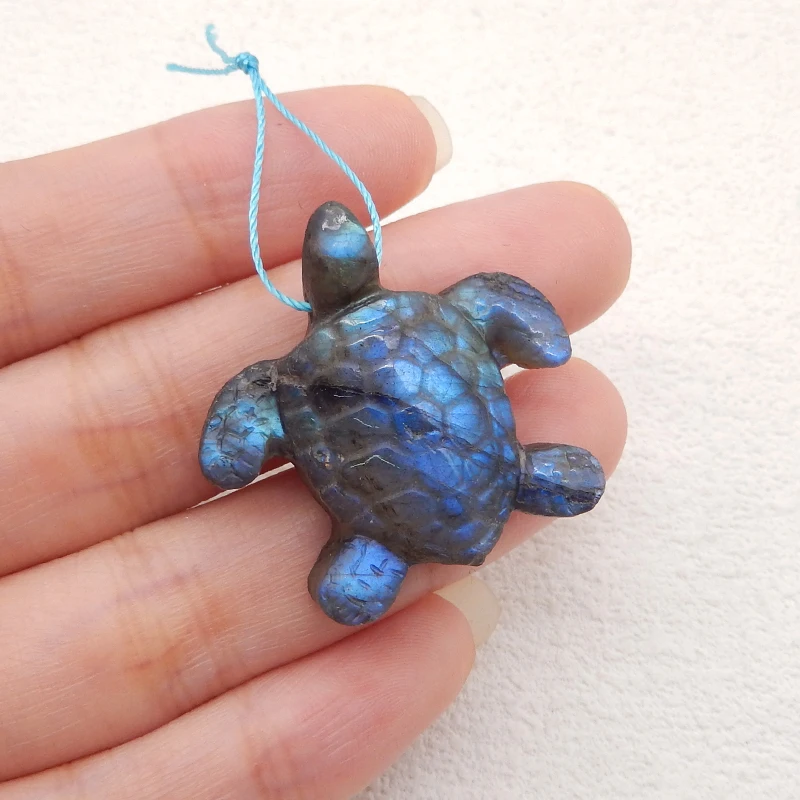 Natural Stone Labradorite Sea Turtle Pendant Bead,Handmade Animal Pendant Fashion Jewelry Necklace Accessories 30x30x11mm 10g