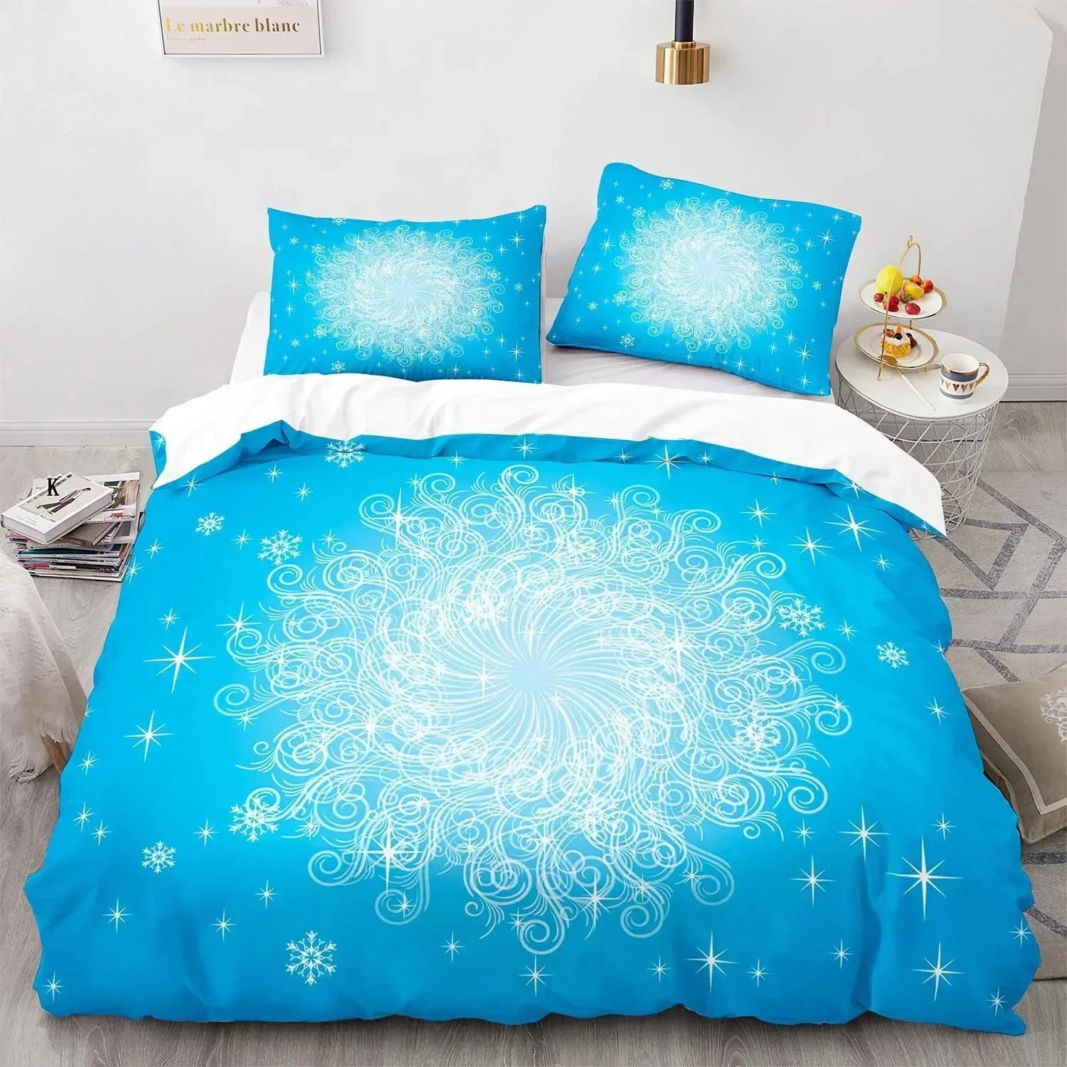 Snowflake Polyester Duvet Cover Set For Teens King Queen Twin Full Size Geometric Winter Inspirations Theme Cold Weather Season