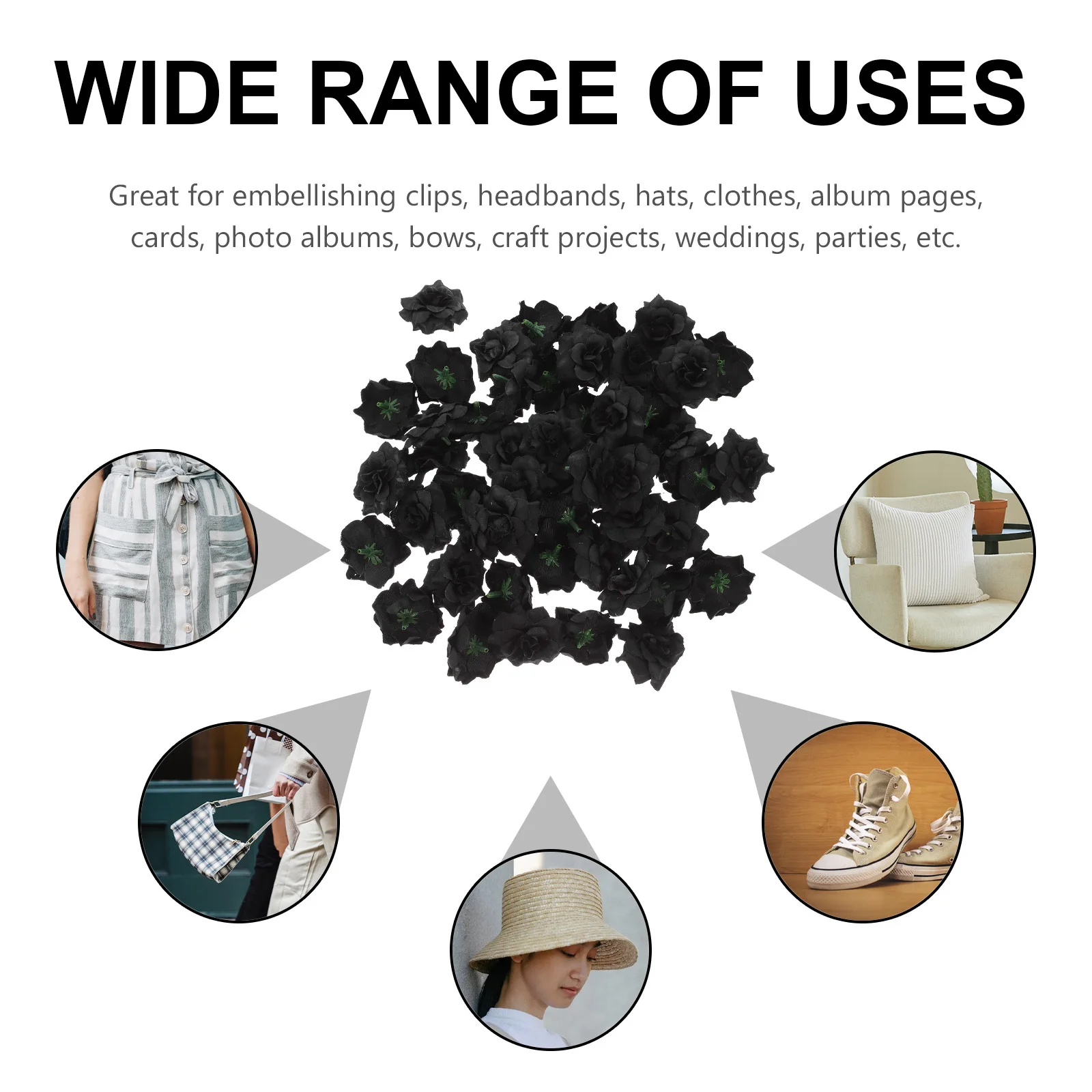 

50Pcs Rose Flower for Wedding Black Lifelike Artificial Silk Roses Home Party Christmas Halloween Decoration Garland Brooch