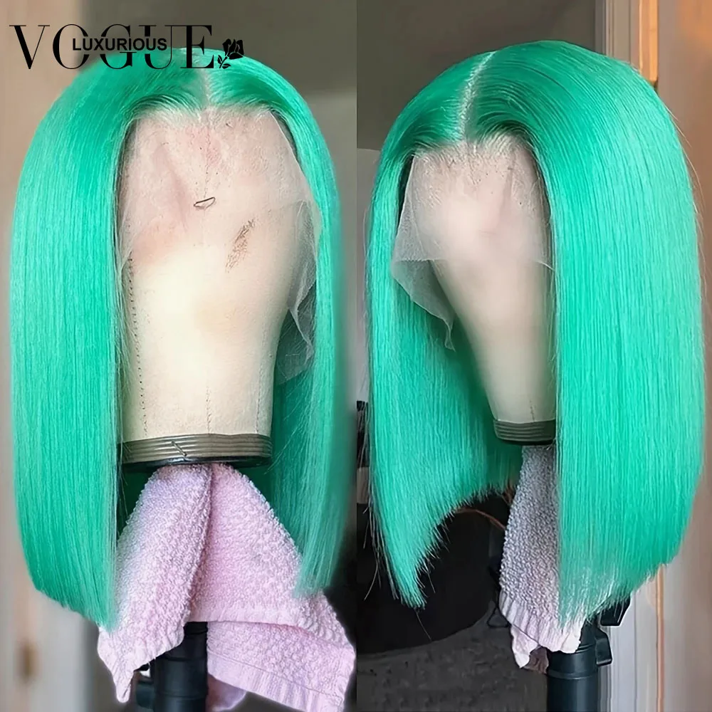 Mint Green Colored Short Bob Pixie Cut 13x4 Transparent Lace Front Wig Human Hair Frontal Wigs For Women Beazilian Pre Plucked