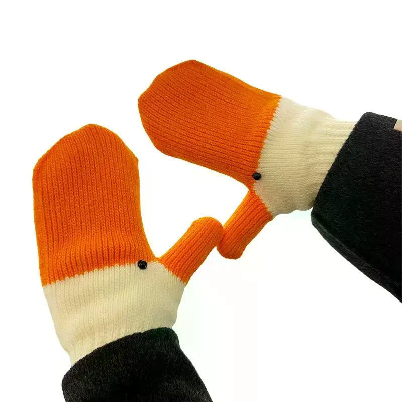 قفازات صوف أوزة محبوكة مضحكة للخريف والشتاء، لطيفة مع مخمل سميك للحماية من البرد والدفء قفازات بطبقة مزدوجة #5