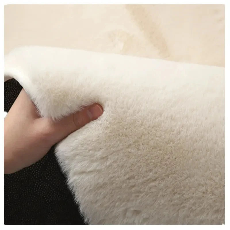 

Nordic Thickened Imitation Rabbit Hair Blanket Coffee Table Living Room Carpet Cat Feel Solid color Bed Side Long Velvet Mat Rug