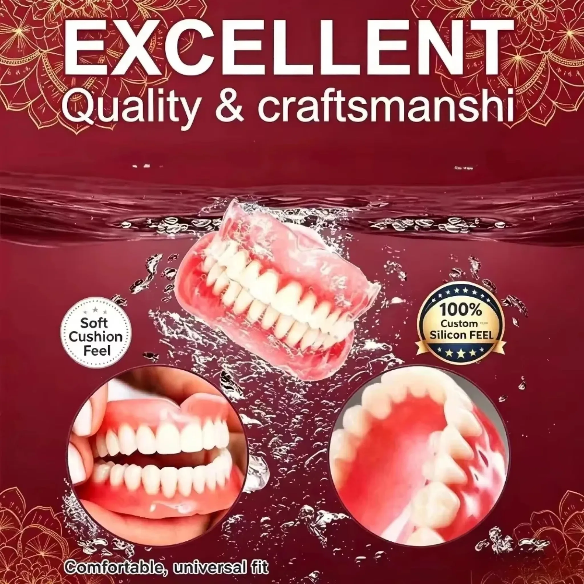 Natural Cosmetic Denture Kit Realistic Upper Lower Teeth Set Cleaning Tools Comfort Fit Veneers for Daily Wear Oral Decoration