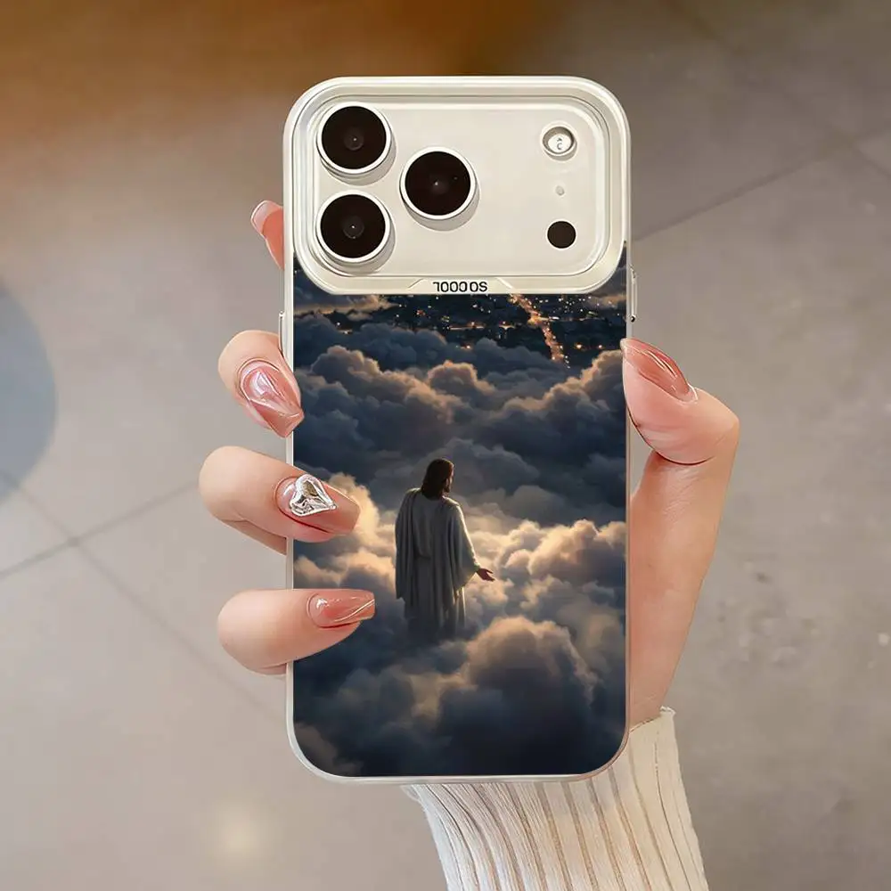Crença arte jesus salvador caso de telefone para iphone 17,16,13,12,x,11,15,14,pro,max,plus, se4, ar, mini branco imd hd fosco