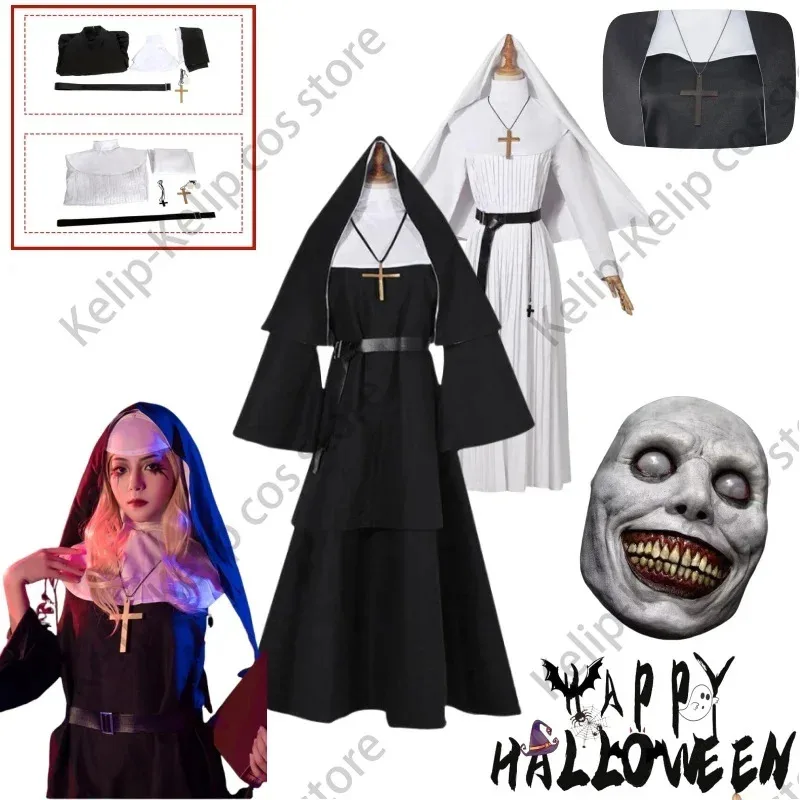 LQAdult النساء الراهبة زي الهالوين التأثيري شقيقة إيرين أسود أبيض تأثيري 2018 أفلام الرعب ملابس الحفلات الشعوذة