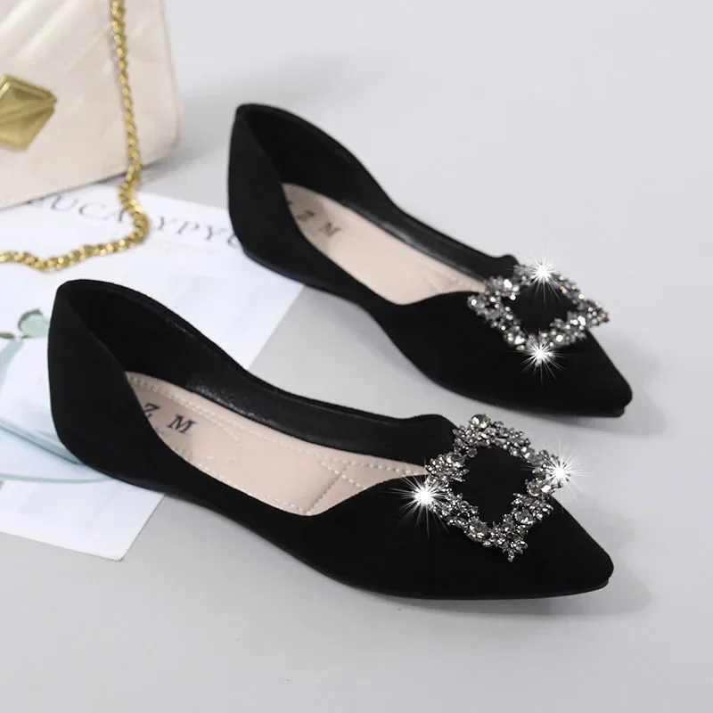 Flat Single Shoes Women\'s 2024 Loafers Fashion Ladies Comfortable Luxury Rhinestone Brand Shoes Black Woman Autumn Summer