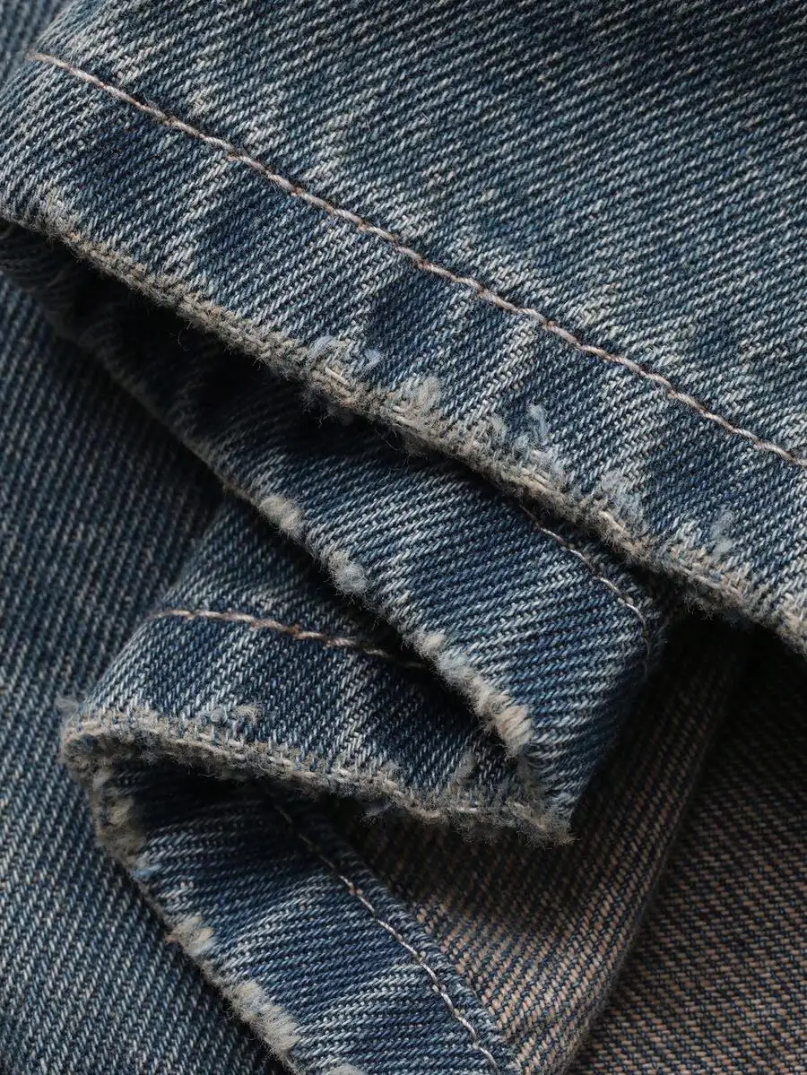 

Vintage Washed Blue Straight Cut Denim Jeans For Men Autumn Style