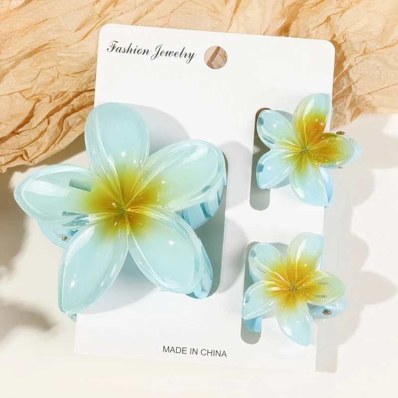 3pcs/set Fashion Women Flower Hair Claws Hawaiian Gradient Hair Clips Vacation Beach Tropical Frangipani Accessories Gifts
