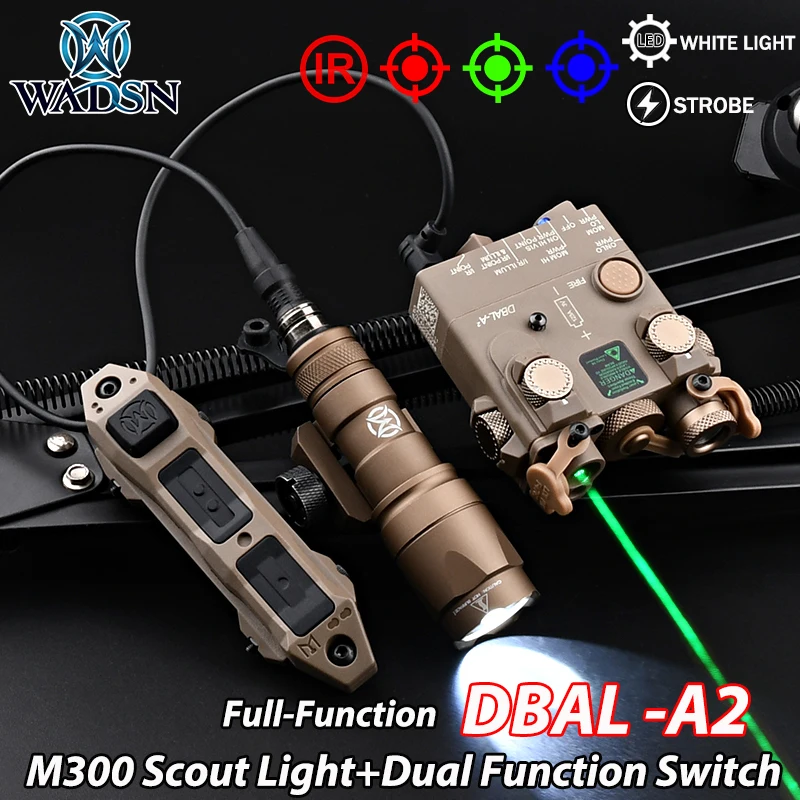 

Tactical DBAL Surefir M300 M600 Flashlight DBAL A2 Full-Function Red Green Blue IR Strobe Lamp Dual Control Switch Fit 20MM Rail