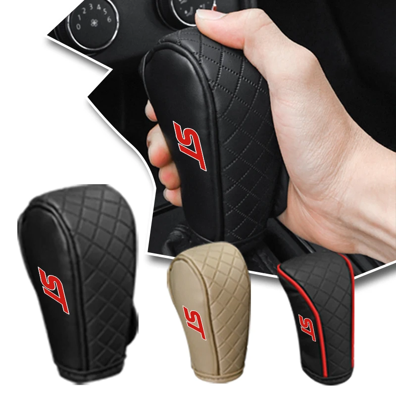 Leather Car Case Gear Head Shift Knob Grips Cover Shift Lever Decor Car Accessories For Ford ST Line Racing RS S Kuga Fiesta Fus