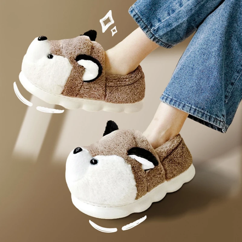 Pantofole in cotone da donna inverno caldo scarpe Husky fodera peluche Indoor coppia diapositive piattaforma stivali da neve alti bambini pantofola