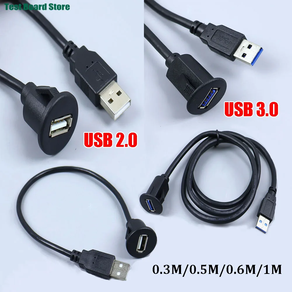 0.3M/0.5M/1M USB 2.0 3.0 Port Panel Extension Cable Snap On Fixed Car Panel Male To Female Socket Embedded Data Charging Cable
