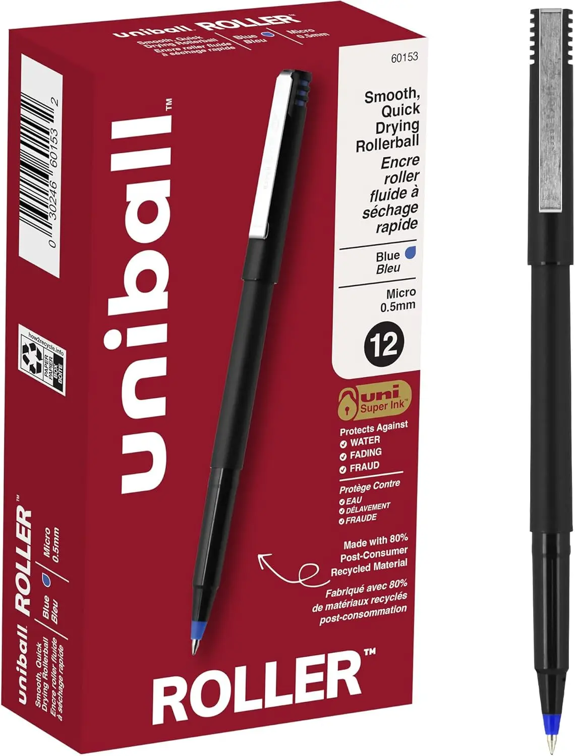 

Micro Point Rollerball Pens, 0.5mm, Blue Ink, 12 Pack, Smooth Writing