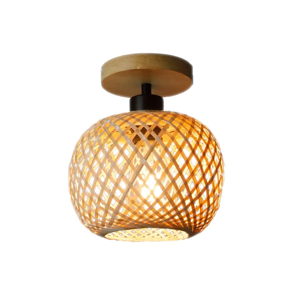 

1pcs Handmade Bamboo Woven Ceiling Lamp Corridor Aisle Living Room Ceiling Light Retro Woven Lamps Decorative Fixtures No Bulb