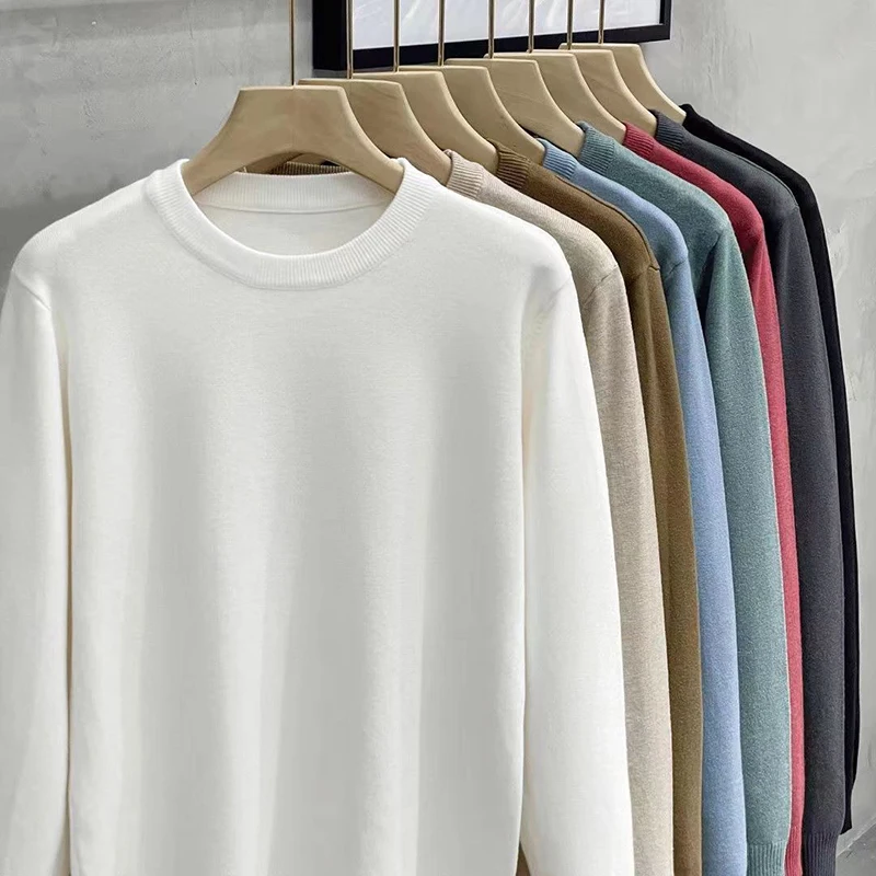 

Men's Long Sleeve Knit Pullover Skin Friendly Sweater Autumn Winter Thermal Warm Classic Sweater Lightweight Solid Color Sweater