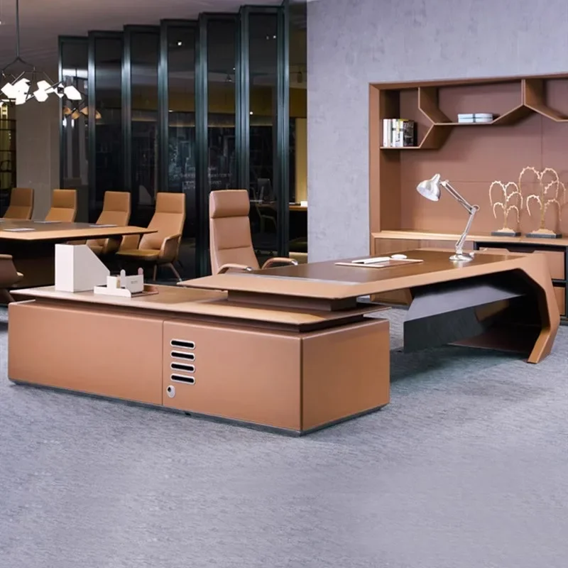 Customized minimalist fashion, light luxury saddle leather, Chairman's high-end presidential office desk paint