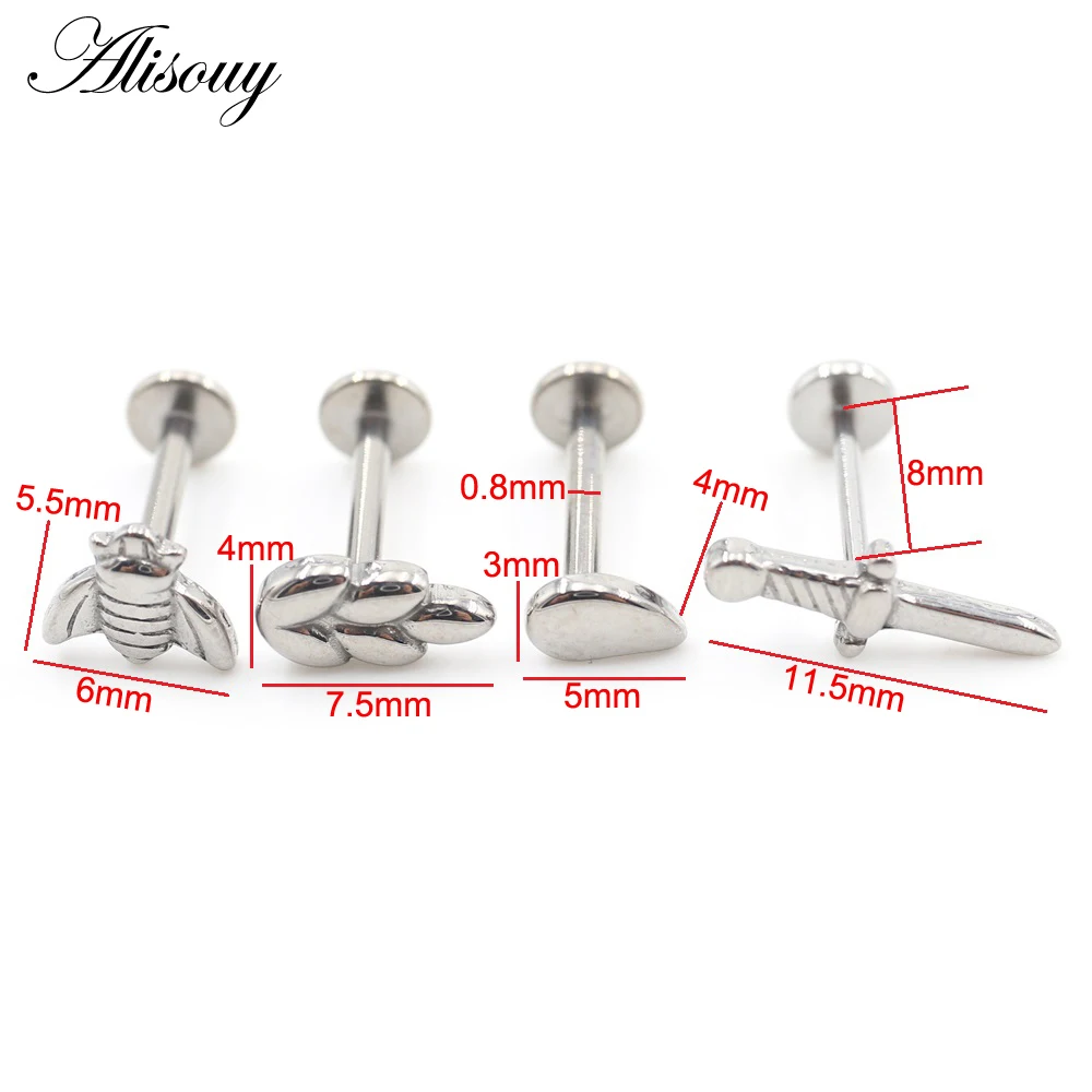 1PC Threadless Titanium Snake WaterDrop Sword Wheatear Labret Lip Stud Ring Ear Tragus Cartilage Earrings Body Piercing Jewelry