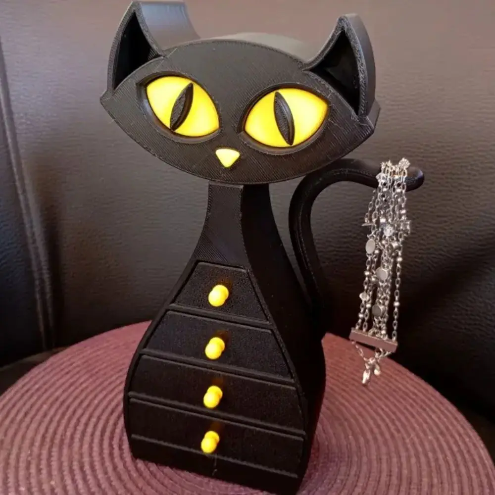 Black Cat Halloween Jewelry Box Large Capacity 6-layers Drawer Jewel Case Portable Creative Ring Jewelry Box Halloween Gifts