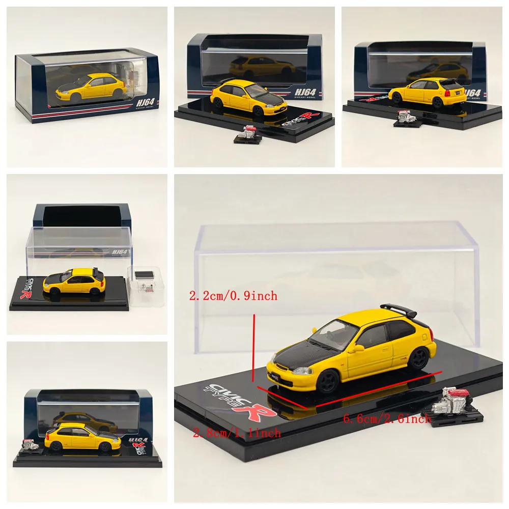 Hobby-Japão Diecast Model Car Collection, 1:64 CIVIC Type R EK9 1997, Custom Starlight Sunlight Championship ADVAN com Motor Diecast