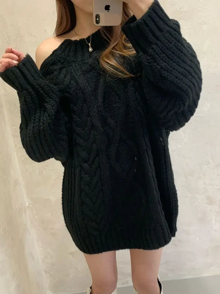 Botton Turtleneck Lazy Oaf Sweater Fall Winter Oversized Knitted Korean Blusa Termica Black Pink Casual Loose Pullover Feminino