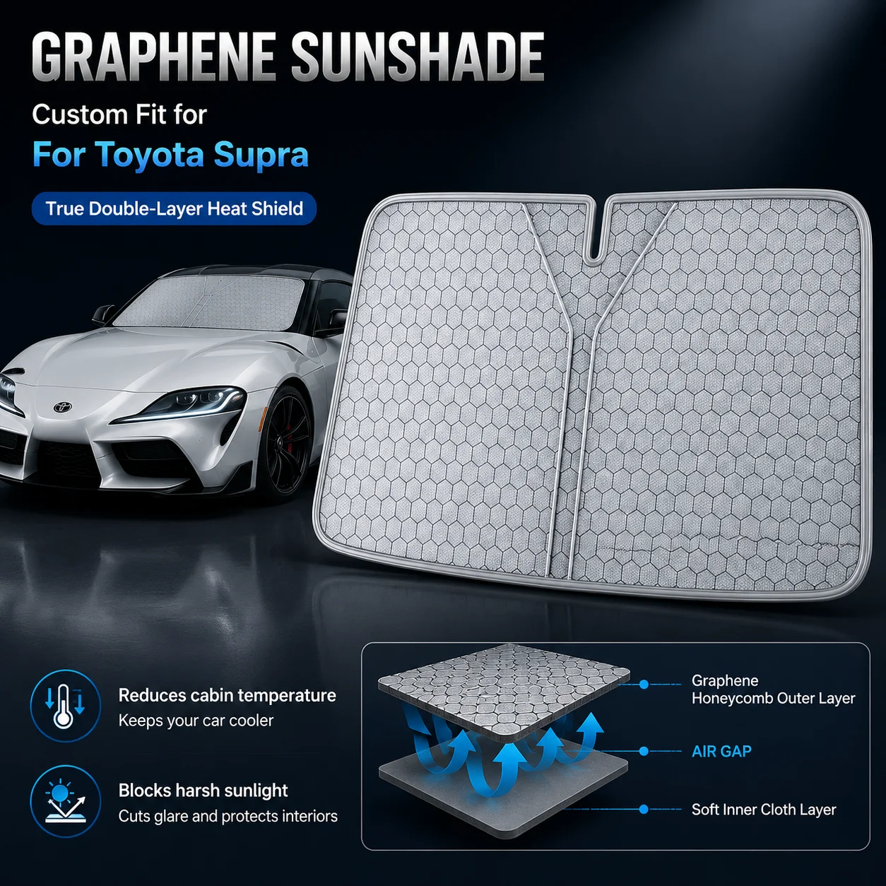 For Toyota Supra Graphene Windshield Sunshade Custom Fit Car Sunshade UV Sun Protection Car Accessories