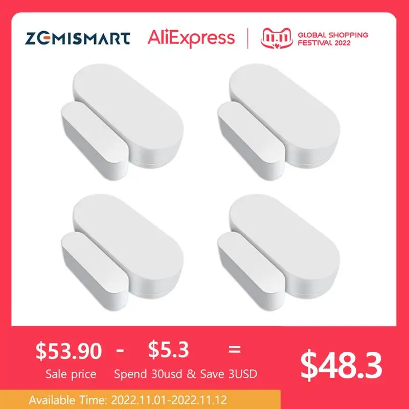 Zemismart Zigbee Tuya Smart Door Window Sensor Détecteur de sécurité Alarme automatique en temps réel Support Homekit via airies ZMHK-01