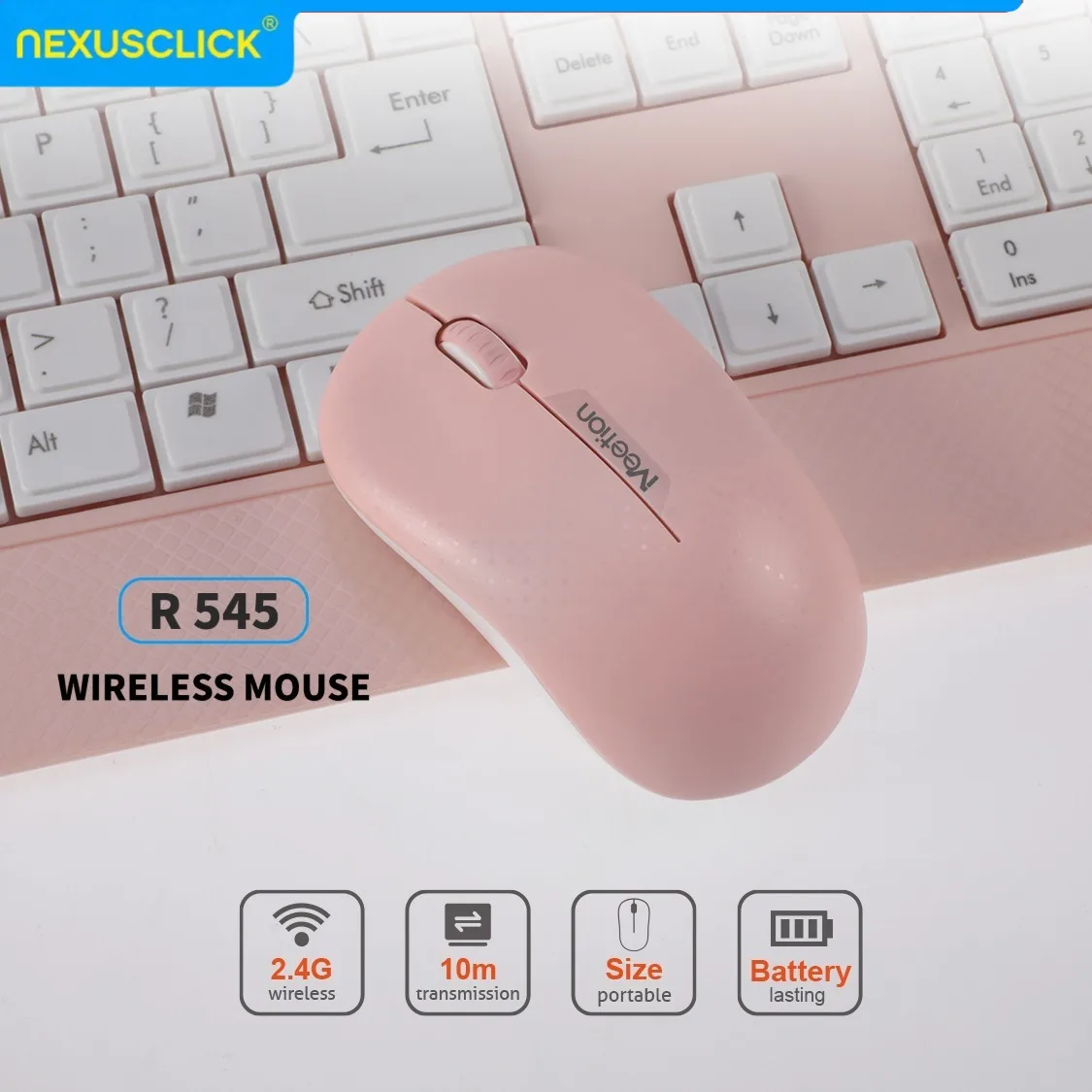 NexusClick 1600DPI Silent 2.4G Wireless Mouse,Ergonomic Hand‑Fitting Computer Mouse,USB Receiver,5 Million Click Life for Office