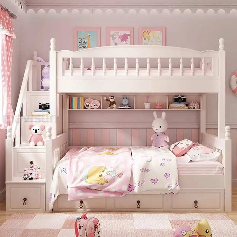 Estilo rural coreano cama de beliche branco moderno minimalista para cima para baixo cama com armazenamento para princesa meninas criativo quarto móveis