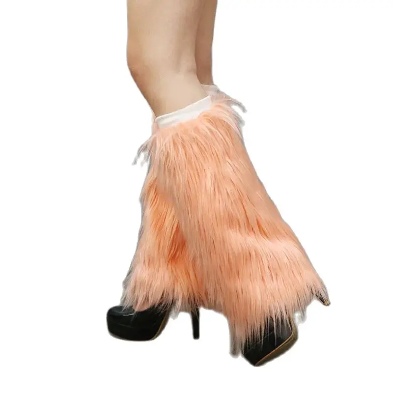 

Popular Trend Winter Warm JK Furry Boots Socks Gothic Imitation Sheep Fur Leg Warmers Soft Solid Color Blue White Orange-Pink