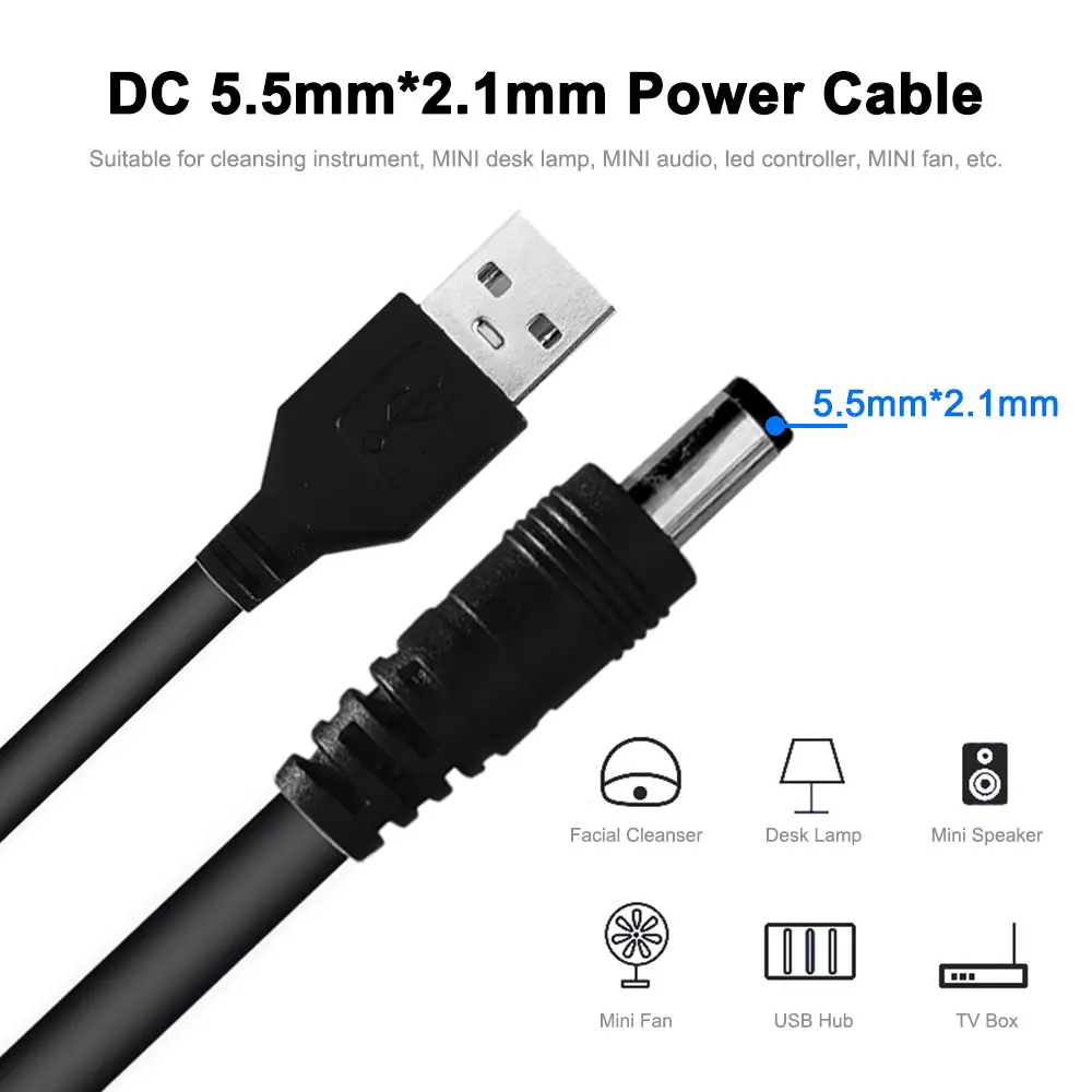 1m USB To DC 5.5*2.1mm Interface Mini Charging Connection 5V1A/2A Power Cable Applicable Speaker Fans Led Controller