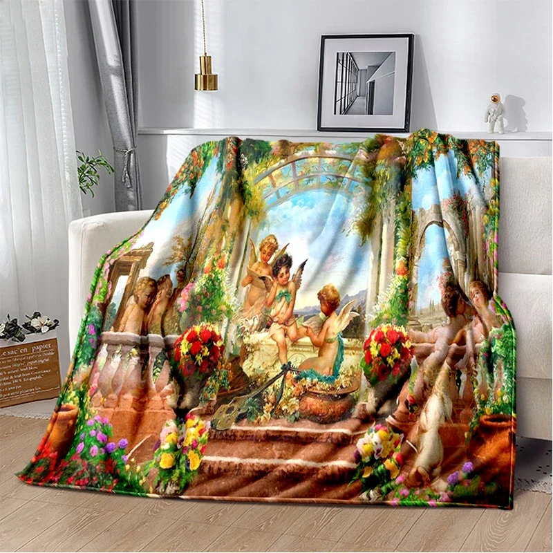 Classical Angel Blanket Religion Cute Kids Soft Cover Throw Blanket Lightweight Warm Blankets for Bedroom Religion Souvenir Gift
