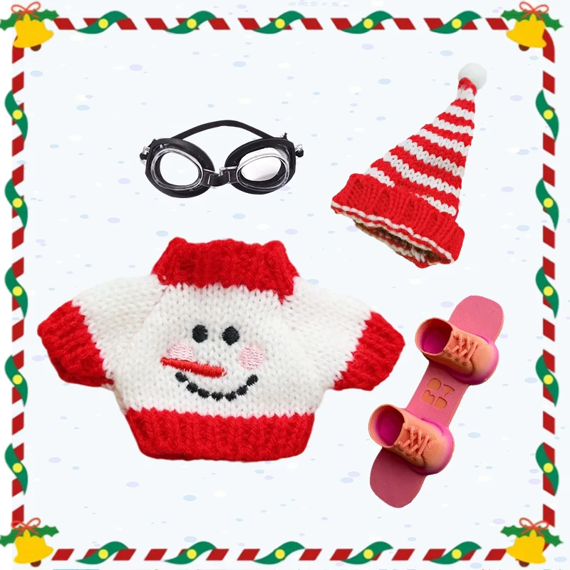 

For 17cm Labubu Clothing Accessories Christmas Reindeer Jumpsuit/Sweater Hat Scarf Set Outfit Clothes Festival Girl Gifts