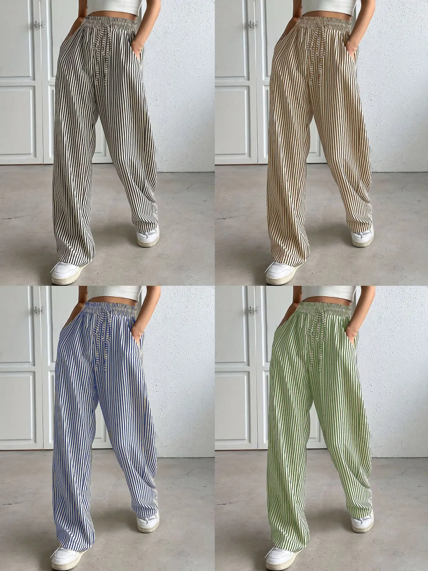 

Брюки в полоску большого размера — прямые брюки в стиле уличной одежды (легкая ткань)