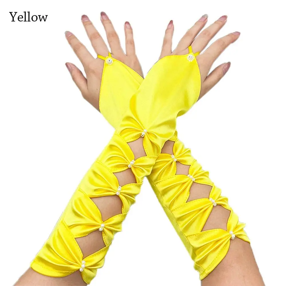 

Evening Party Prom Elastic Fingerless Long Satin Bridal Gloves Elbow Gloves
