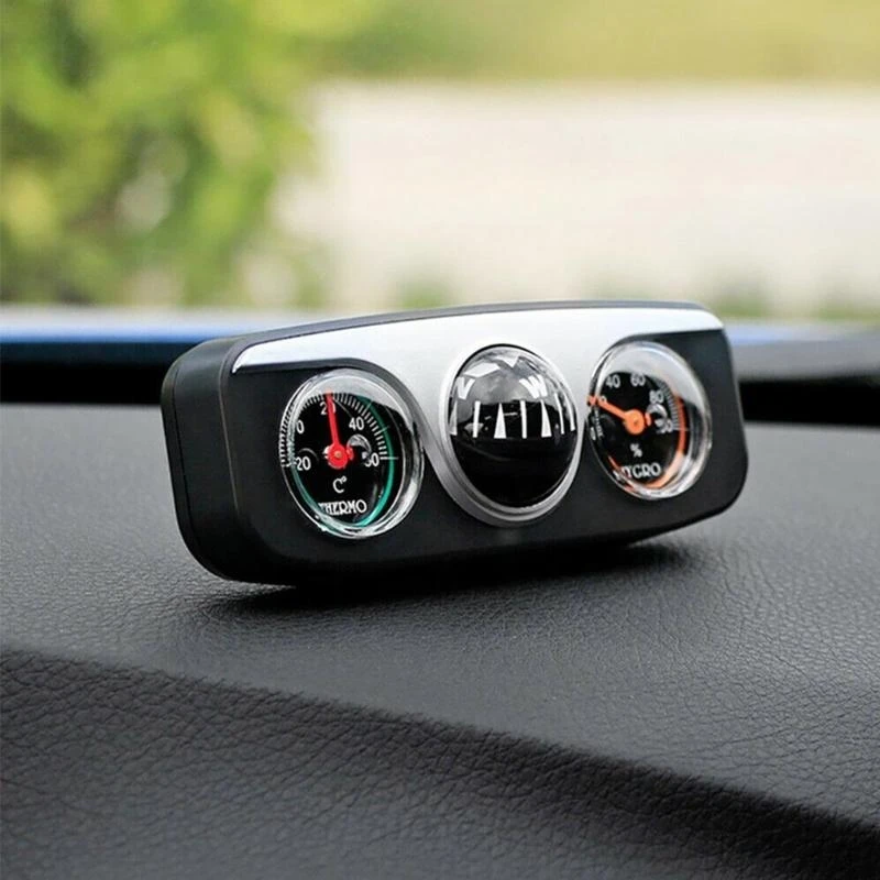 Survival Tools Car Thermometer Hygrometer 3 in 1 Travel Hiking Accurate Navigation Ball Paste on Dashboard