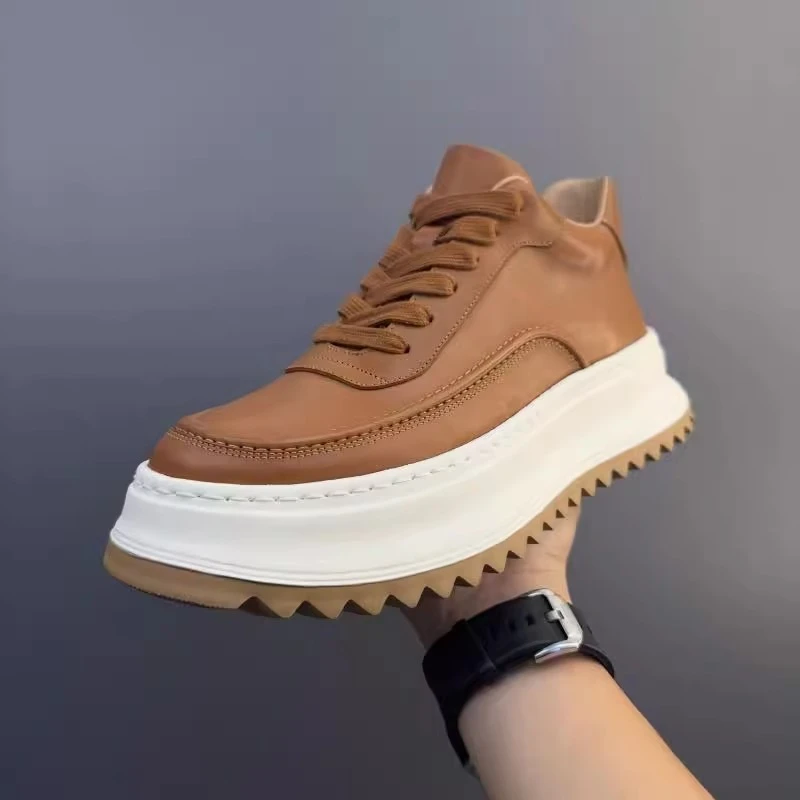 

High End Genuine Leather Thick Sole Casual Shoes Men's High Top Height Increasing British Oxfords Male Spoer Shoes Sneakers