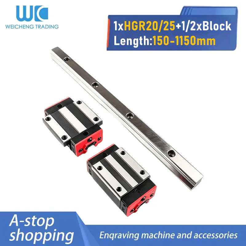 Linear Rail Block Set H Class HGR20/HGR25 2 Rails With 2/4 Sliders 150-1150mm HGH/HGW Sliders Steel Retainer Optional For CNC