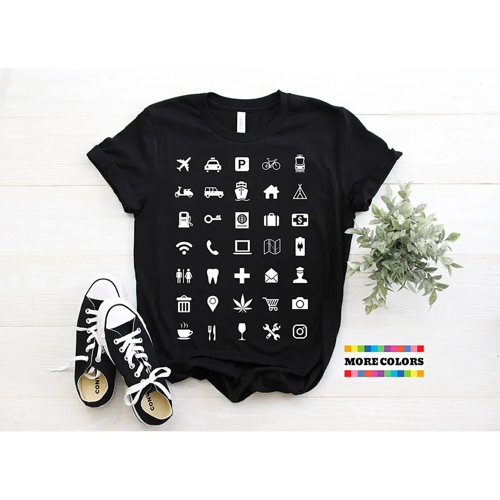 Travel Icons T Shirt Backpacker International Tourist Dictionary Map Lover Hack GifT vintage Washed graphic Soft Stretched