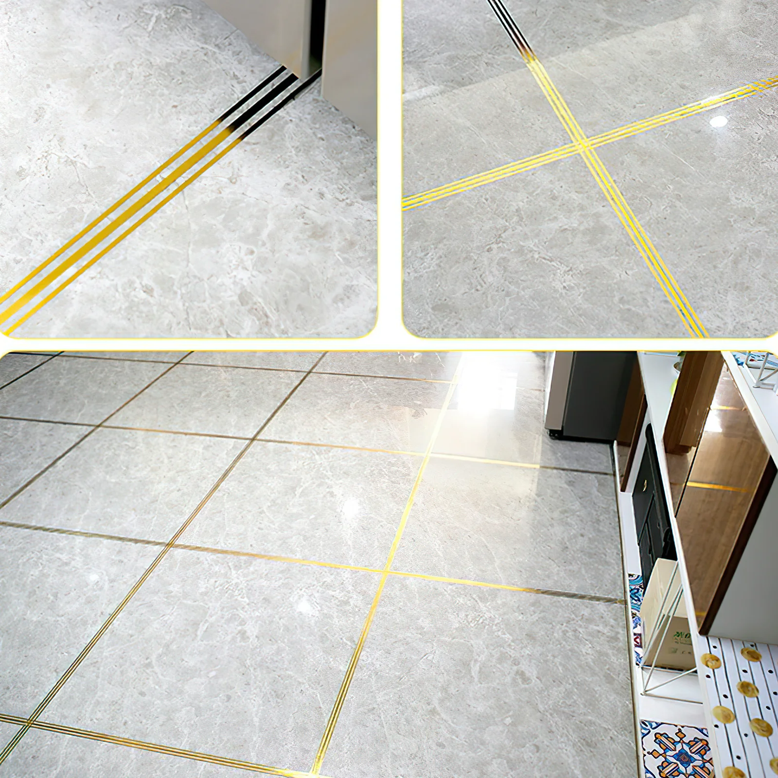

5 Roll Tile Caulk Stickers Decorative Waterproof Floor Tiles Seam Tape Self-Adhesive Gap Cover Strip Tile Stickers