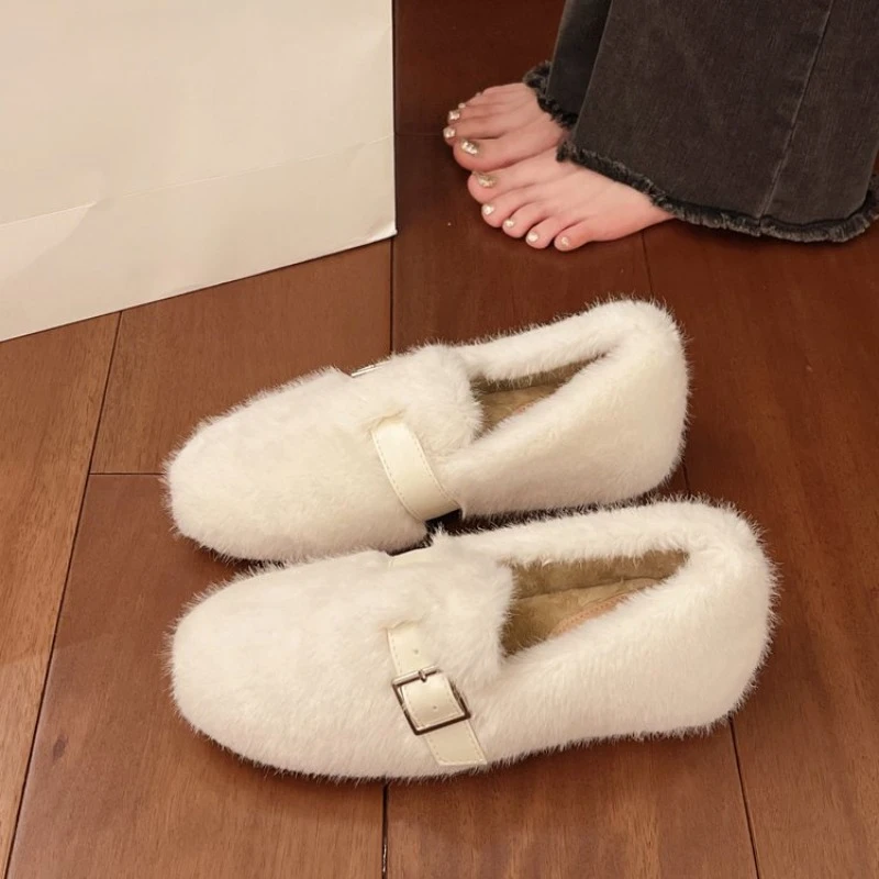 ผู้หญิงสบายๆบนLoafers Plush,ผู้หญิงฤดูหนาวรองเท้าแบน,เข็มขัดหัวเข็มขัดแฟชั่นผู้หญิงขับรถรองเท้าแบน