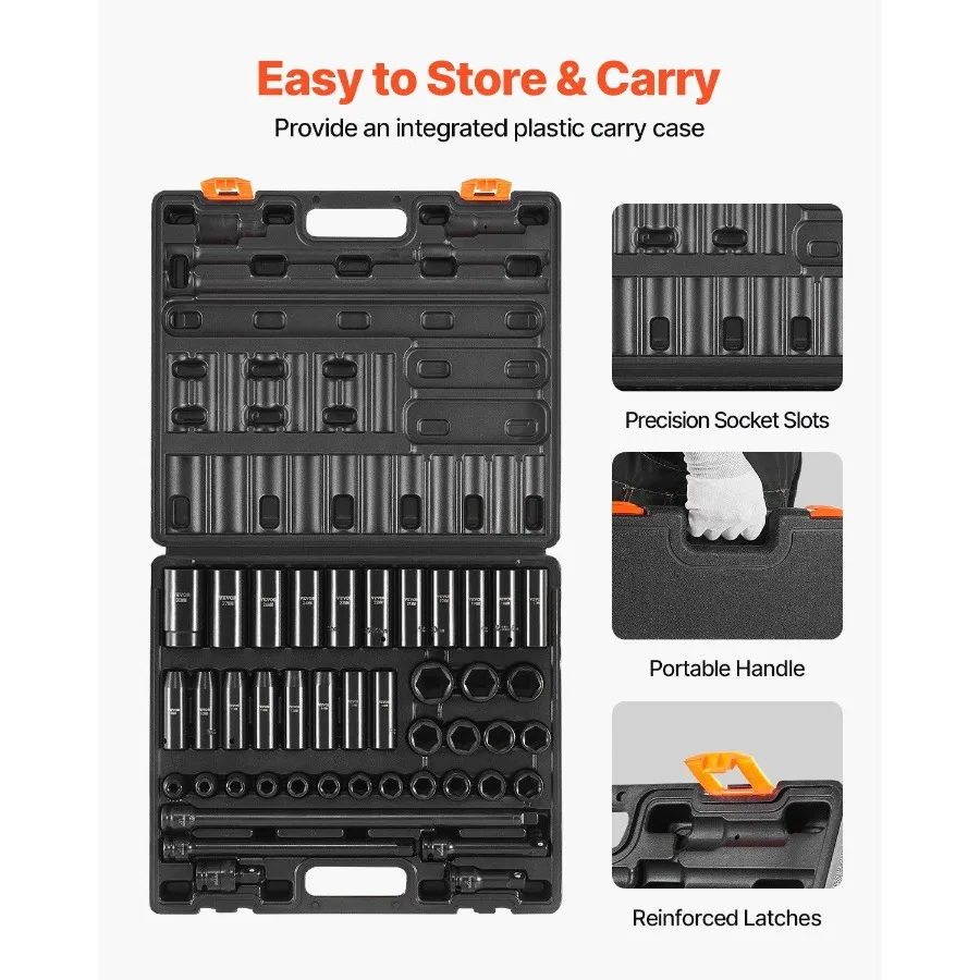 Impact Socket Set 1 2 inch 43-delige Impact Sockets Standaard Socket Assortiment 1 2 Inch Drive Socket Set 6-punts Sockets Voldaan