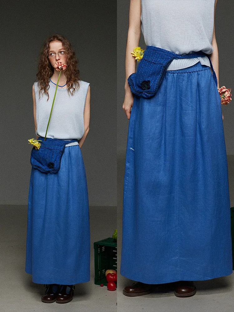 

Retro High Waist Simple Loose Women's Skirt Spring Summer Thinming Long Dr TNIT Commute Sle A-Line Skirt