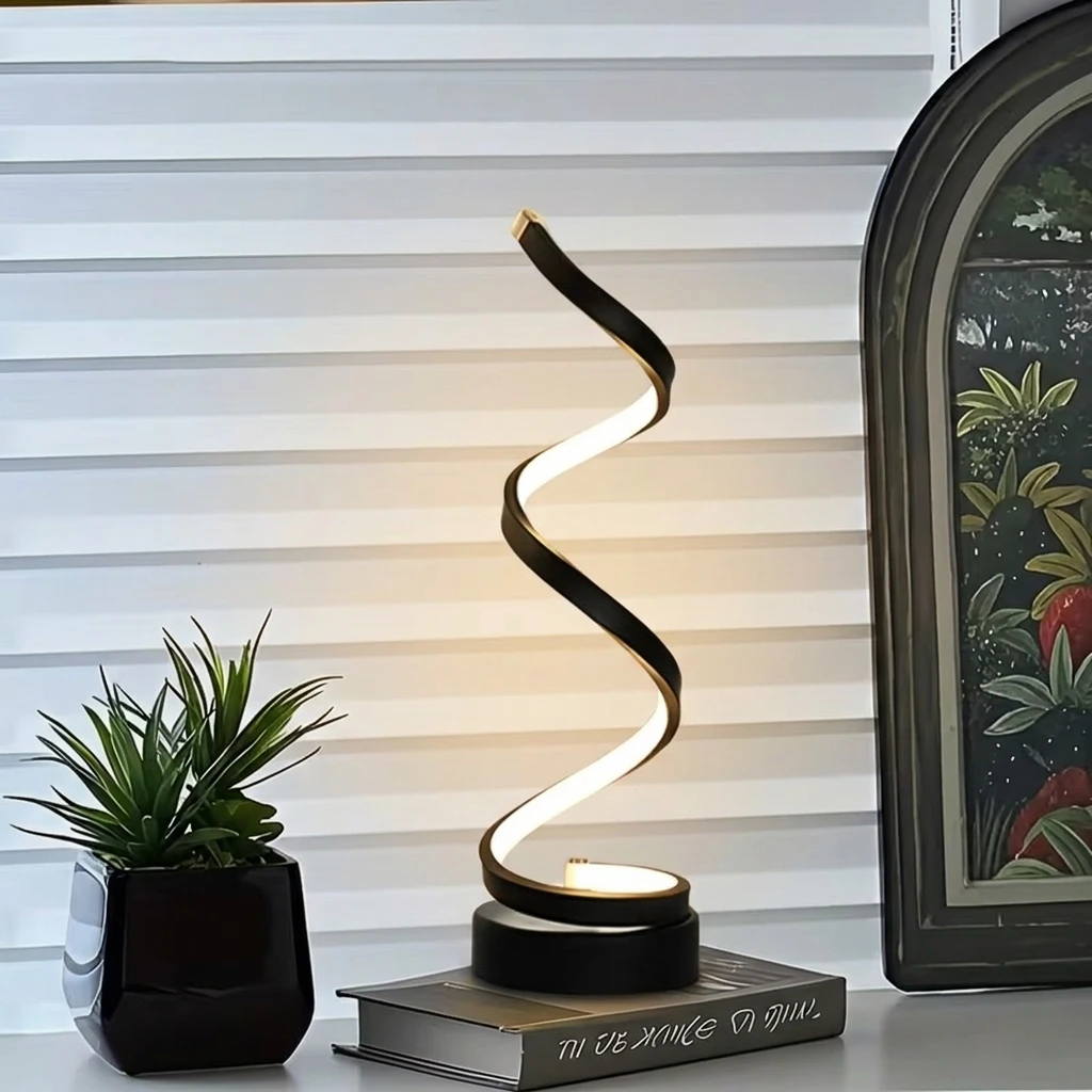 

Creative LED Desk Lamp Modern Spiral Table Lamp RGB Dimming Ambient Light Portable Bar Cafe Bedroom Living Room Decorate Lamp