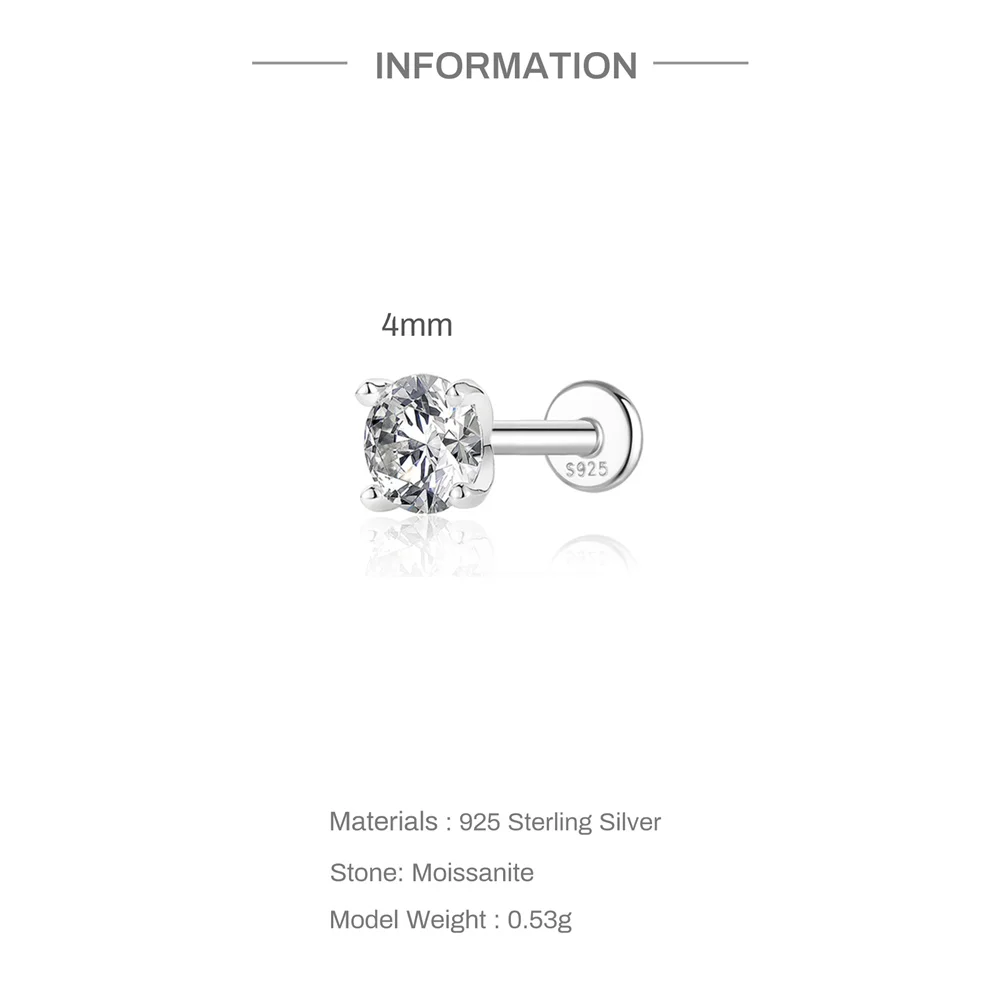 CANNER 925 Sterling Silber Nieten-Zirkon-Ohrstecker mit flachem Kopf für Damen, geometrischer Pferdeaugen-Partyschmuck, Geburtstagsgeschenke
