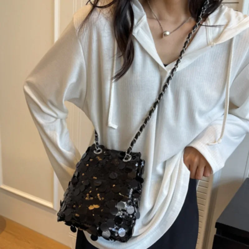 Single Bag Classic Shoulder Versatile Style Bling Bucket Crossbody Casual Handbag For Woman High-Quality Messenger Luxury Female