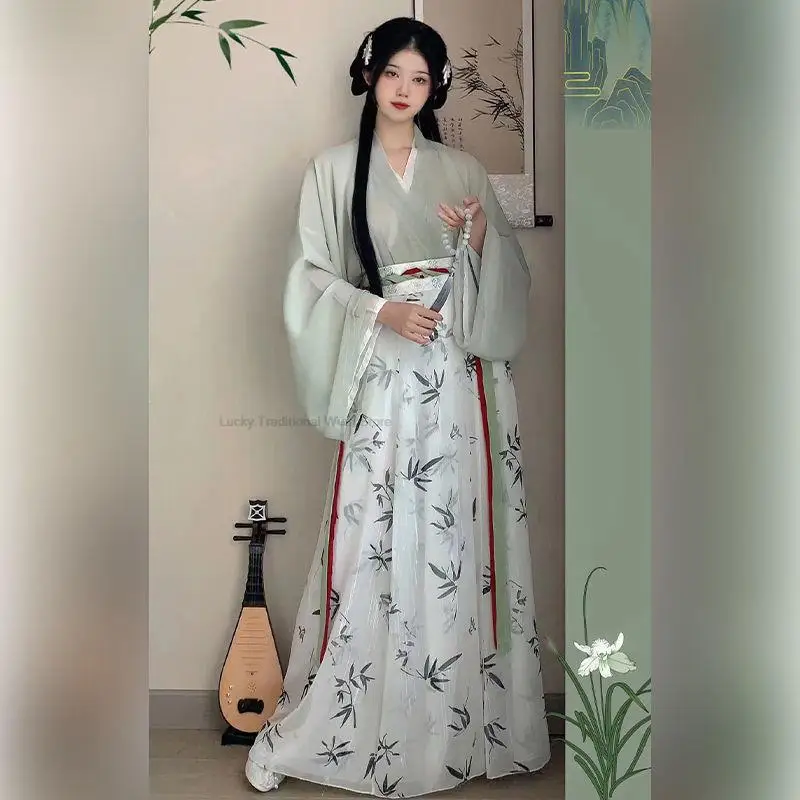 Abito da donna Vintage in stile cinese Hanfu Design tradizionale in bambù fata Hanfu Cosplay abito da ballo popolare Set antico Hanfu Set