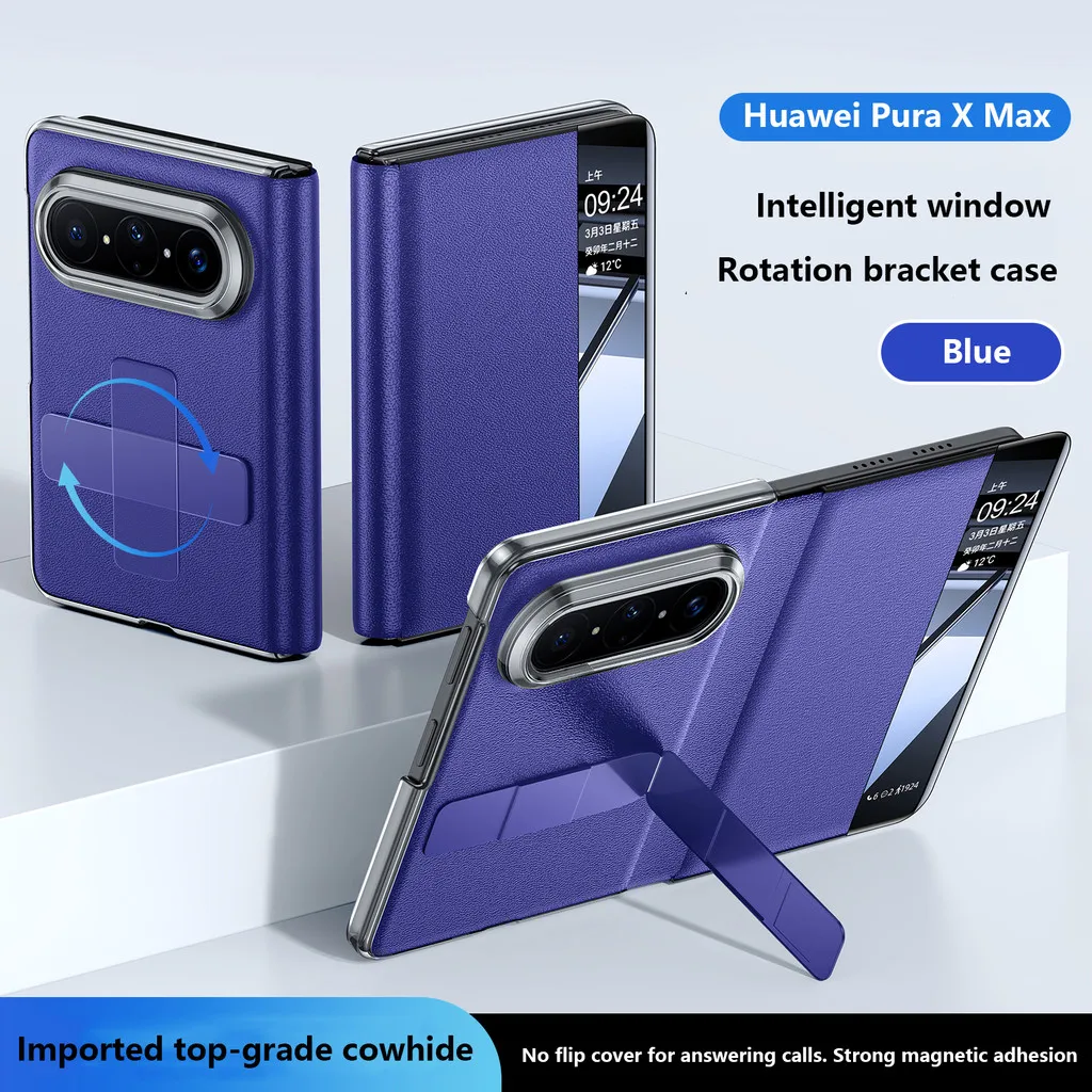 

Rotation Bracket Case For Huawei Pura X Max PuraX Max 5G Smart View Leather Magnetic Ring Metal Holder Protective Cover