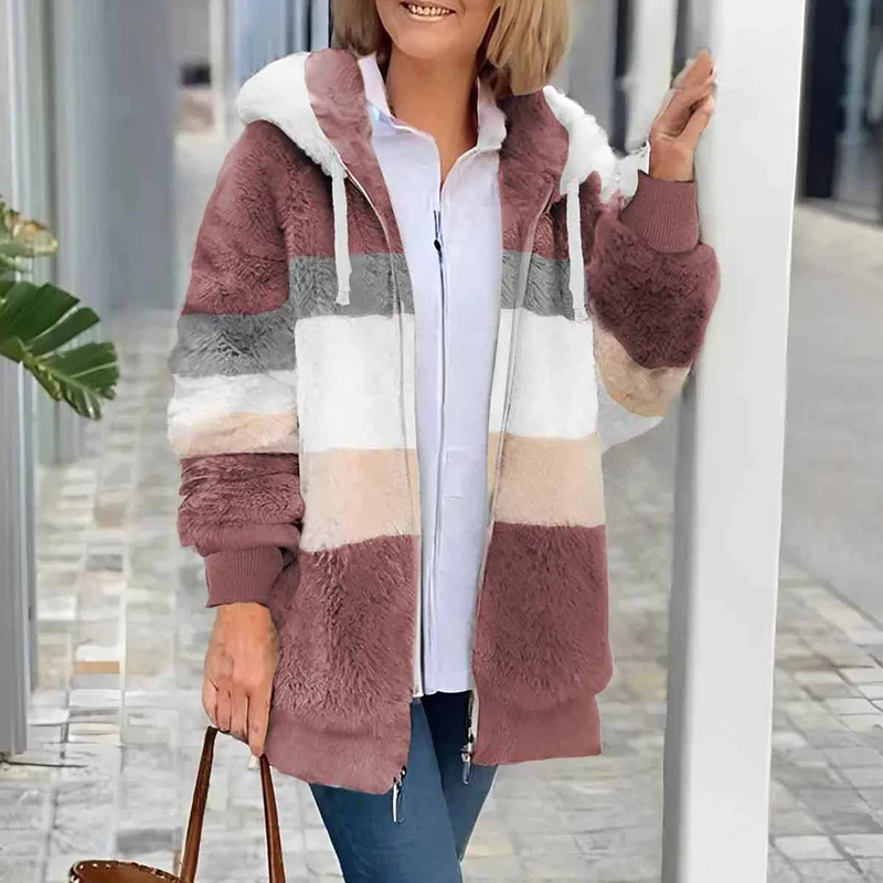 

Модная свободная разноцветная женская куртка 2025, зимняя женская куртка с капюшоном, пальто, женская лоскутная цветная верхняя одежда с длинными рукавами