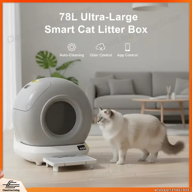 Enclosed Automatic Smart Cat Litter Box with Self-Cleaning Function Deodorizing Filter Quiet Operation Large Capacity 78L for